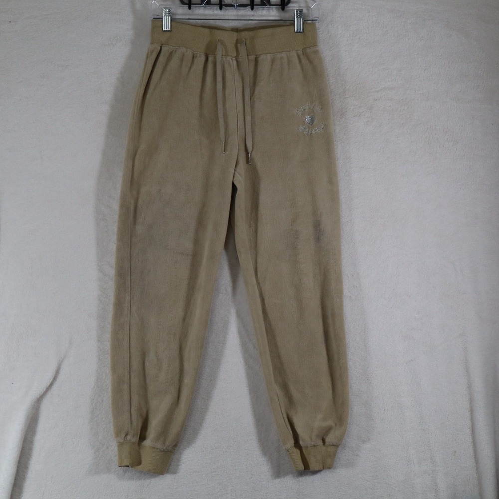 Juicy Couture x Forever 21 Womens M Beige Velour Joggers Sweatpants Heart Logo